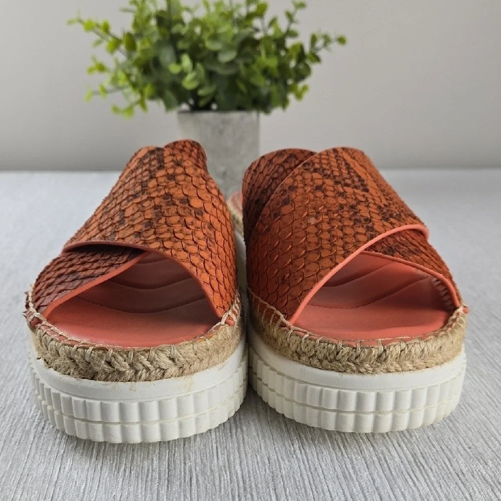 Franco Sarto Birch Orange Snakeskin Embossed Leather Platform Espadrille Sandals